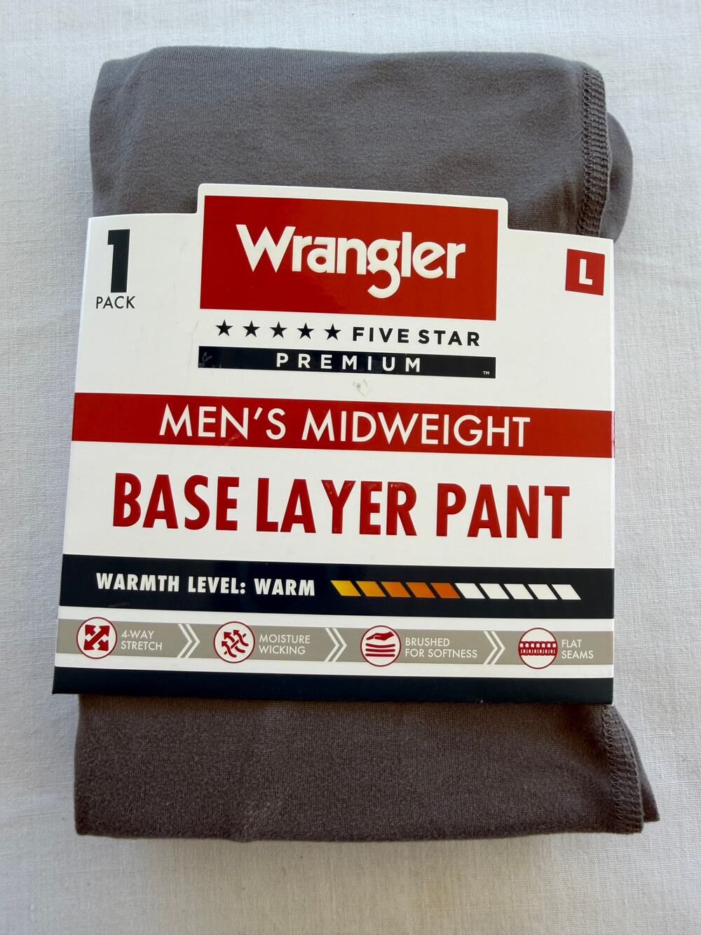 Wrangler Men's Base Layer Pant L NWT Five Star Premium Midweight Charcoal Grey